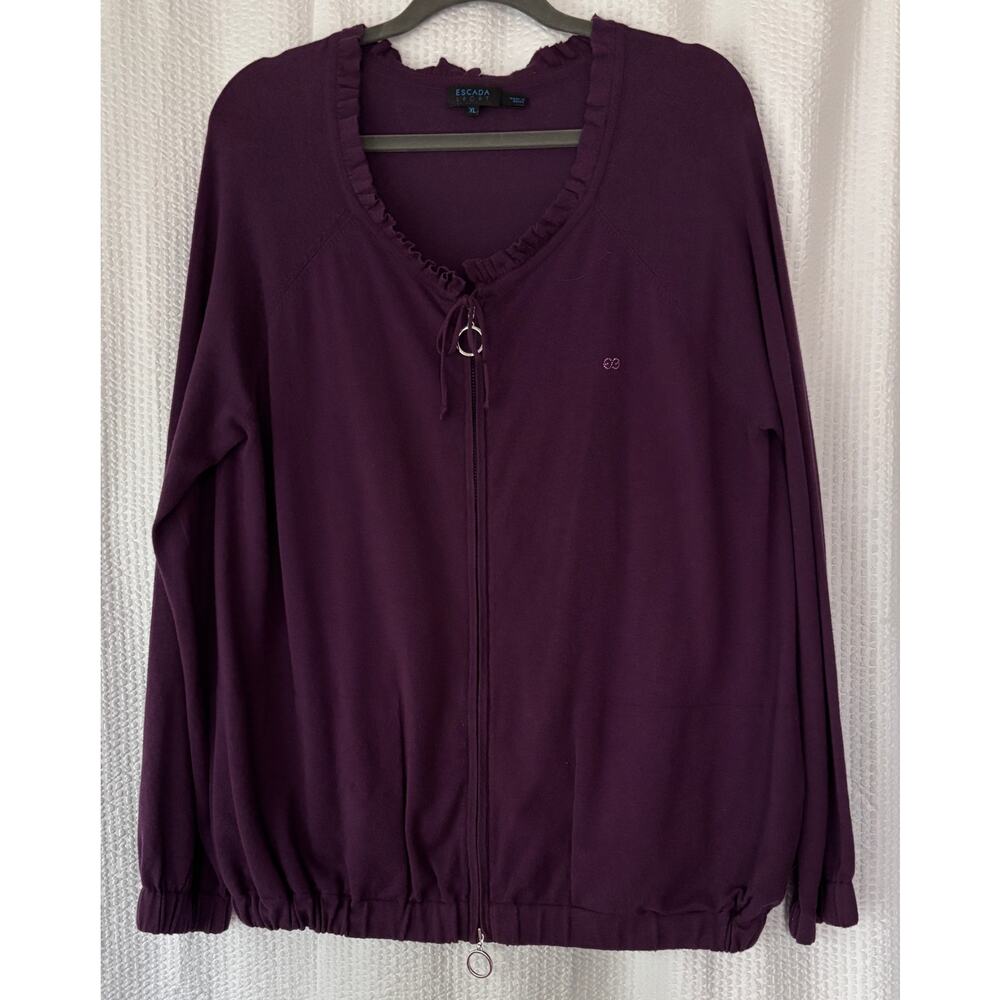 Escada Sport Women’s XL Purple Zip Front Jacket Ruched Neck Lightweight Cotton